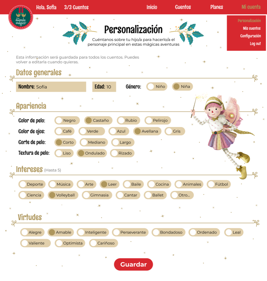 Pantalla de Personalización